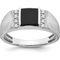 14K White Gold Square Onyx and Diamond Men's Ring - 0.99 Carat Onyx and 0.015 Carat Total Diamond Weight by 0