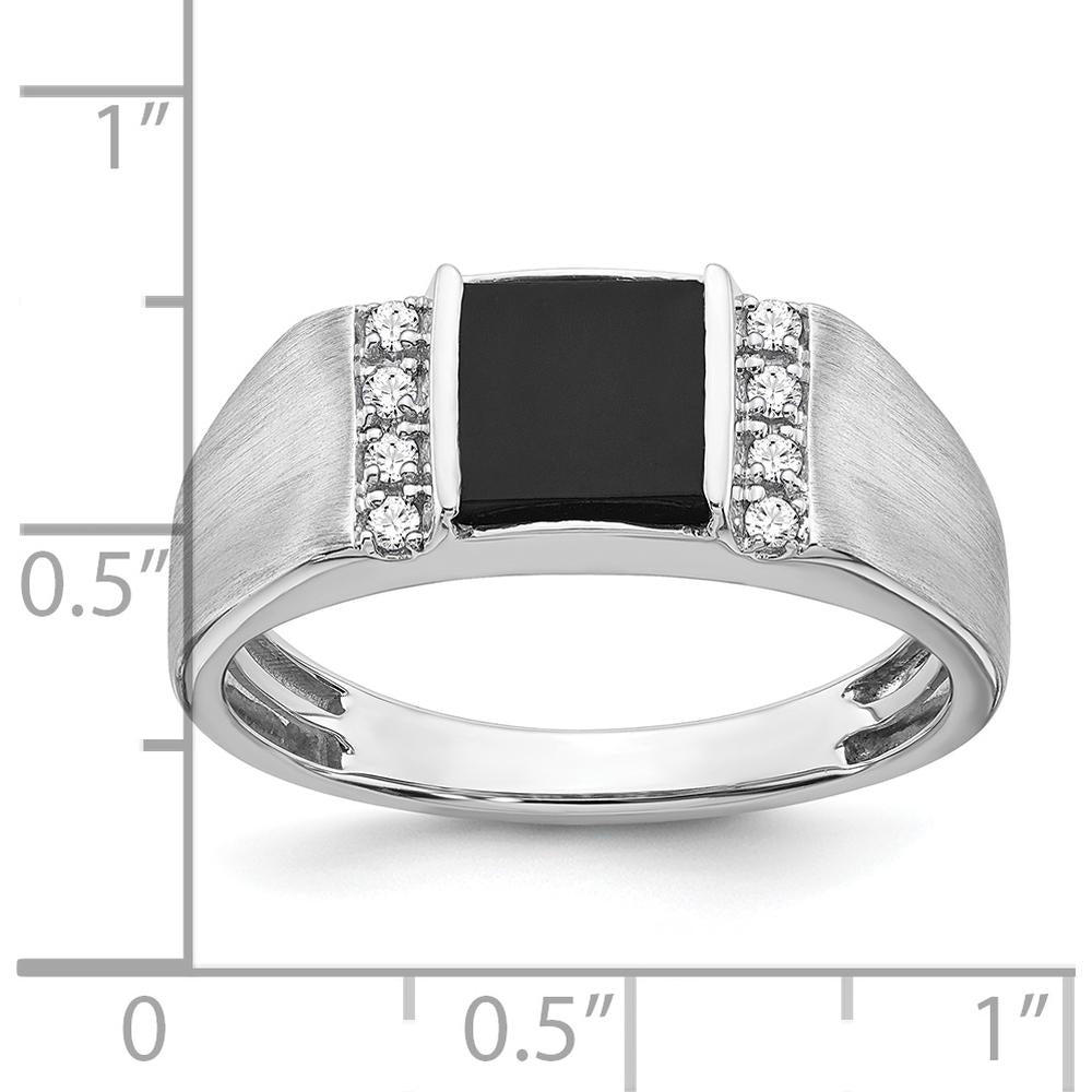 14K White Gold Square Onyx and Diamond Men's Ring - 0.99 Carat Onyx and 0.015 Carat Total Diamond Weight by 0