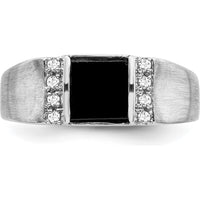 14K White Gold Square Onyx and Diamond Men's Ring - 0.99 Carat Onyx and 0.015 Carat Total Diamond Weight by 0