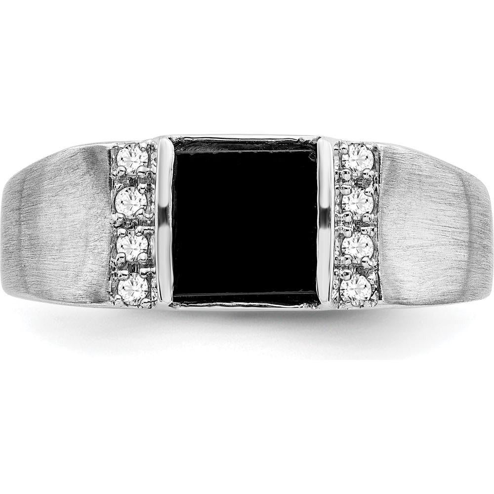 14K White Gold Square Onyx and Diamond Men's Ring - 0.99 Carat Onyx and 0.015 Carat Total Diamond Weight by 0
