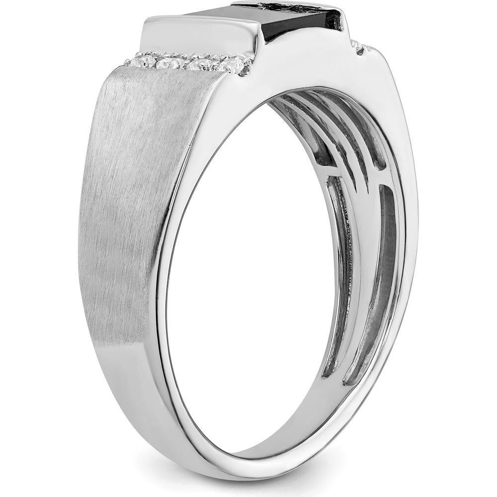 14K White Gold Square Onyx and Diamond Men's Ring - 0.99 Carat Onyx and 0.015 Carat Total Diamond Weight by 0