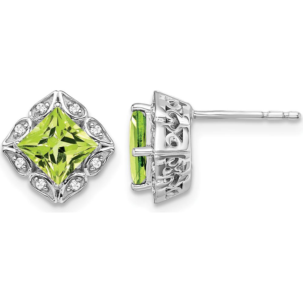 14K White Gold Square Peridot and Diamond Earrings - 0.8 Carat Total Peridot Weight, 0.005 Carat Total Diamond Weight by Monteluci Fine Jewelry