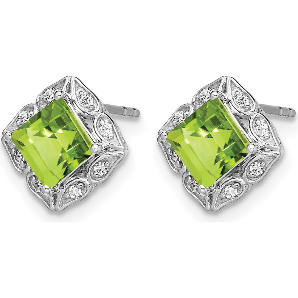 14K White Gold Square Peridot and Diamond Earrings - 0.8 Carat Total Peridot Weight, 0.005 Carat Total Diamond Weight by Monteluci Fine Jewelry