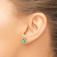 14K White Gold Square Peridot and Diamond Earrings - 0.8 Carat Total Peridot Weight, 0.005 Carat Total Diamond Weight by Monteluci Fine Jewelry
