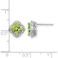 14K White Gold Square Peridot and Diamond Earrings - 0.8 Carat Total Peridot Weight, 0.005 Carat Total Diamond Weight by Monteluci Fine Jewelry