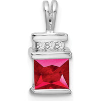 14K White Gold Square Ruby and Diamond Pendant - 0.8 Carat Ruby, 0.03 Carat Total Diamond Weight by Lumare Gioia