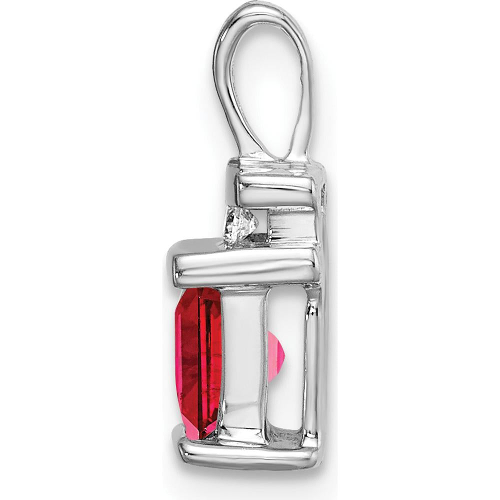 14K White Gold Square Ruby and Diamond Pendant - 0.8 Carat Ruby, 0.03 Carat Total Diamond Weight by Lumare Gioia