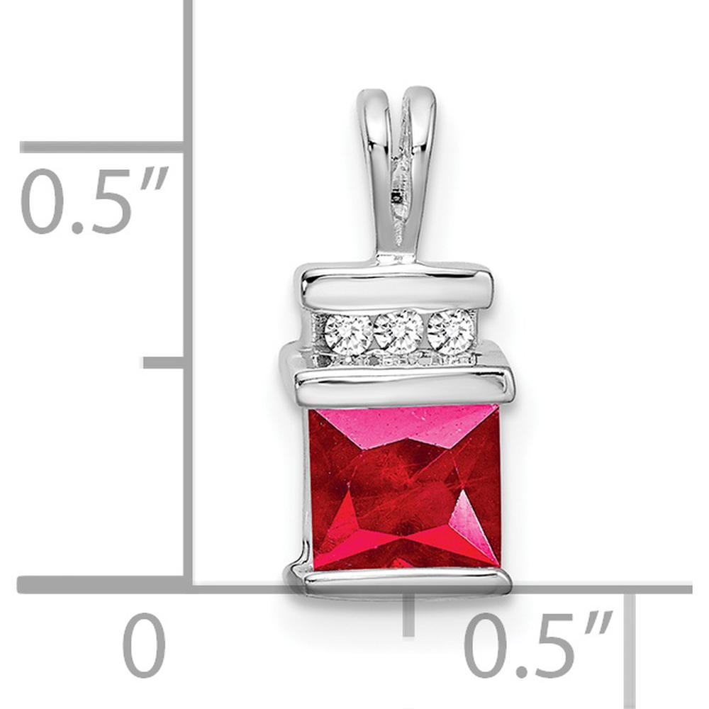 14K White Gold Square Ruby and Diamond Pendant - 0.8 Carat Ruby, 0.03 Carat Total Diamond Weight by Lumare Gioia