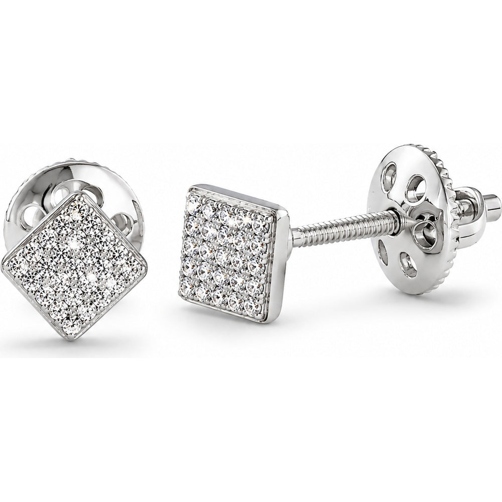 14K White Gold Square Stud Earrings with Pavé Set Round Diamonds - 0.18 Carat Total Diamond Weight by Auriventus