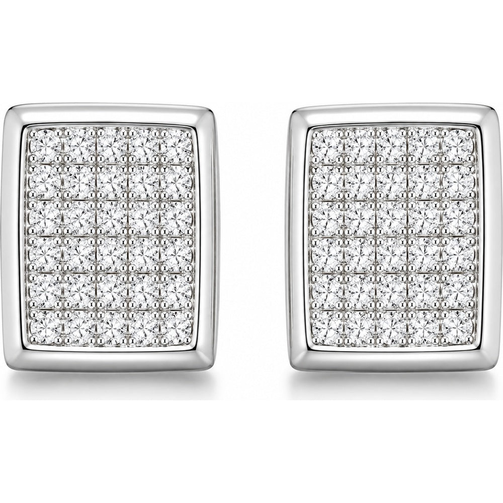 14K White Gold Square Stud Earrings with Pavé-Set Round Diamonds - 0.28 Carat Total Diamond Weight by Auriventus