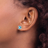 14K White Gold Square Swiss Blue Topaz Earrings with Round Diamond Accents - 0.495 Carat Total Blue Topaz Weight, 0.003 Carat Total Diamond Weight by Monteluci Fine Jewelry