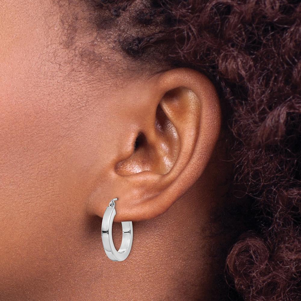 14K White Gold Square Tube Hoop Earrings - 20mm Length, Polished Finish by Oro Pregiato