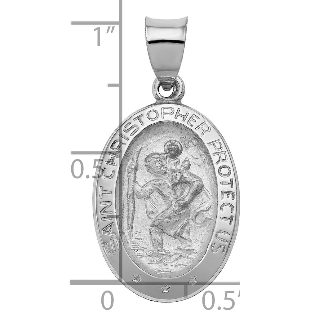 14K White Gold St. Christopher Medal Pendant with Polished and Satin Finish by Oro Pregiato
