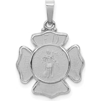 14K White Gold St. Florian Badge Medal Pendant with Polished and Satin Finish - Hollow Design by Oro Pregiato