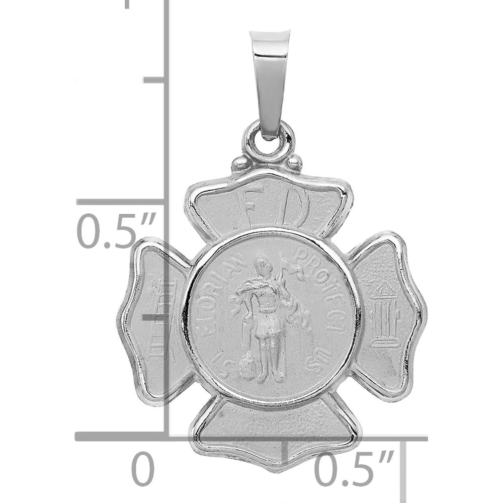 14K White Gold St. Florian Badge Medal Pendant with Polished and Satin Finish - Hollow Design by Oro Pregiato