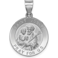 14K White Gold St. Joseph Medal Round Pendant with Polished and Satin Finish - 27mm Length by Oro Pregiato
