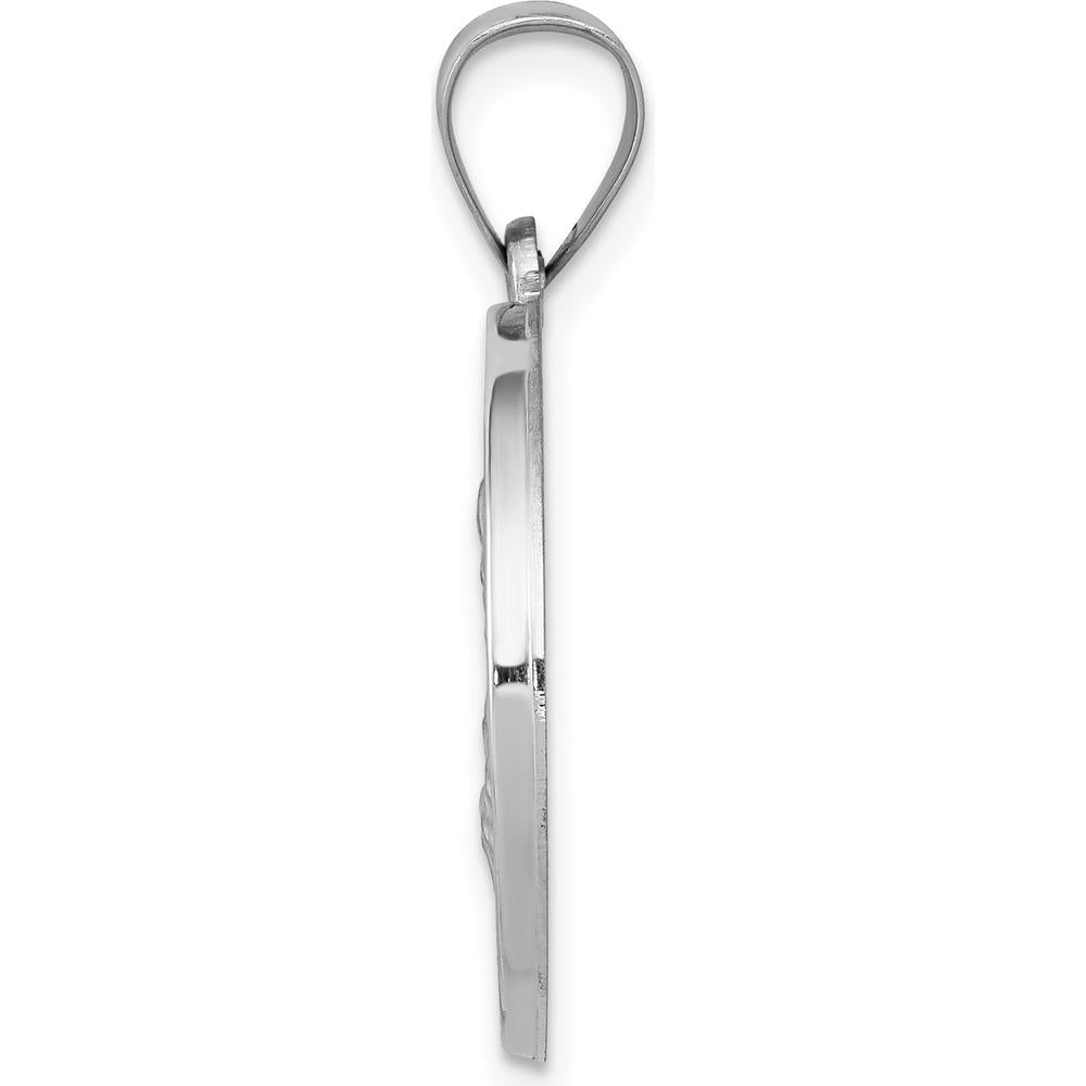 14K White Gold St. Joseph Medal Round Pendant with Polished and Satin Finish - 27mm Length by Oro Pregiato