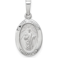 14K White Gold St. Jude Thaddeus Hollow Oval Pendant with Polished and Satin Finish by Oro Pregiato