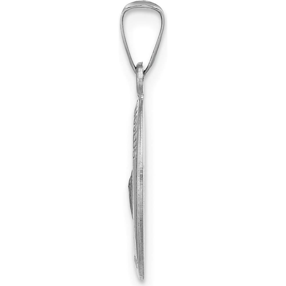 14K White Gold St. Jude Thaddeus Hollow Oval Pendant with Polished and Satin Finish by Oro Pregiato
