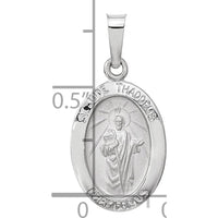 14K White Gold St. Jude Thaddeus Hollow Oval Pendant with Polished and Satin Finish by Oro Pregiato