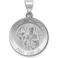 14K White Gold St. Matthew Medal Round Pendant with Rhodium Plating - Spiritual Faith Charm by Oro Pregiato