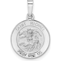 14K White Gold St. Michael Pendant with Polished and Satin Finish - Faith-Inspired Round Medal by Oro Pregiato
