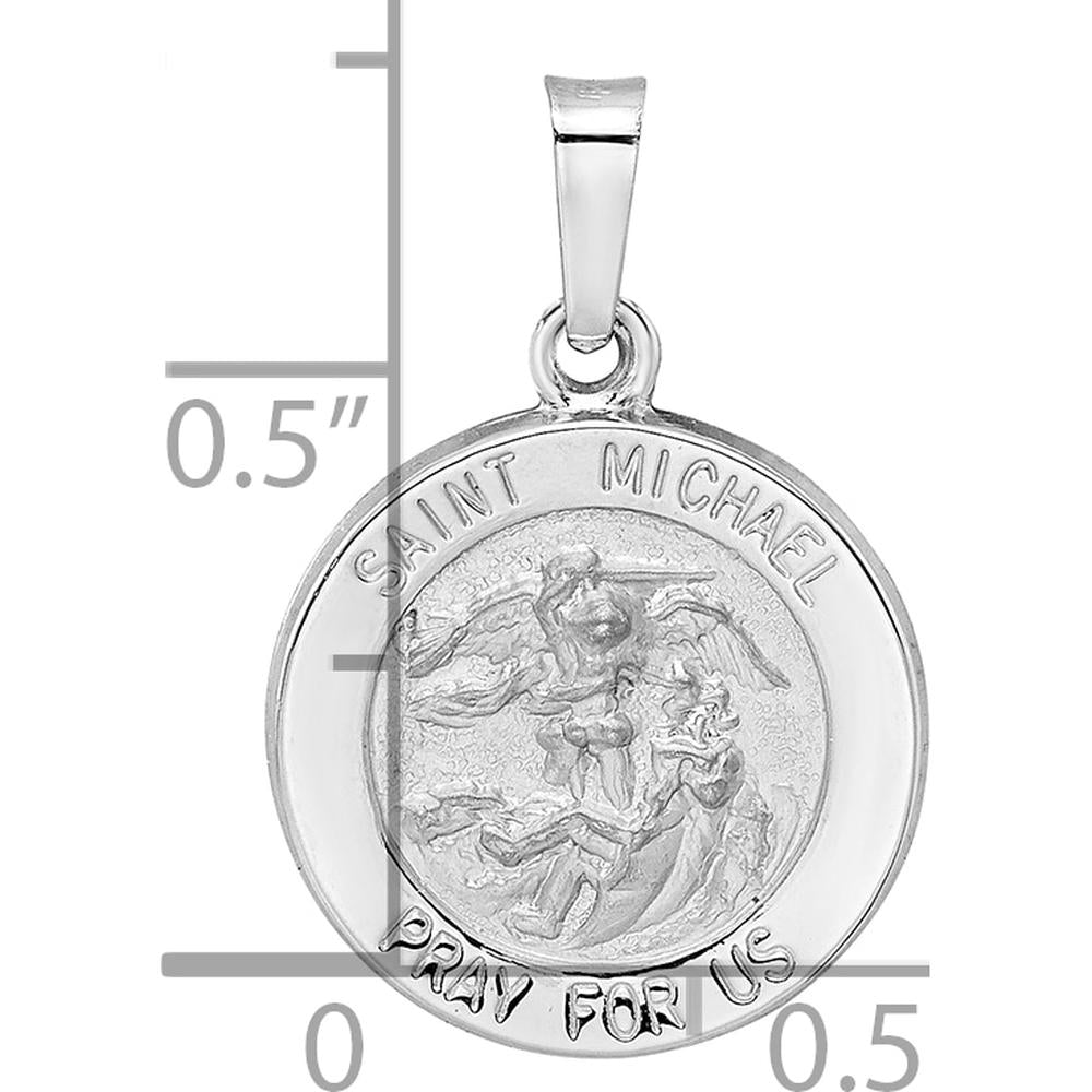 14K White Gold St. Michael Pendant with Polished and Satin Finish - Faith-Inspired Round Medal by Oro Pregiato
