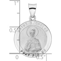 14K White Gold St. Nicholas Medal Pendant with Polished and Satin Finish - 21mm Length by Oro Pregiato