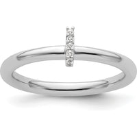 14K White Gold Stackable Band Ring with Diamond-Accented Initial I by 0