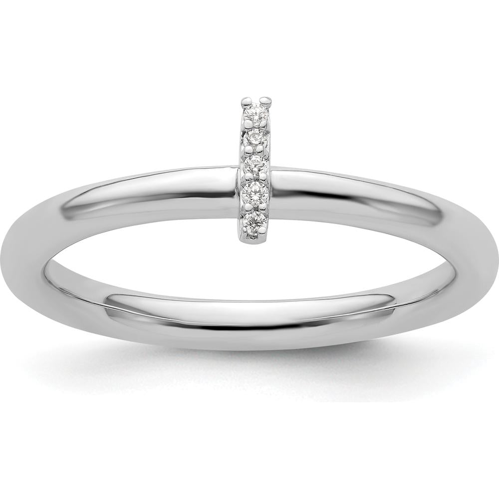 14K White Gold Stackable Band Ring with Diamond-Accented Initial I by 0