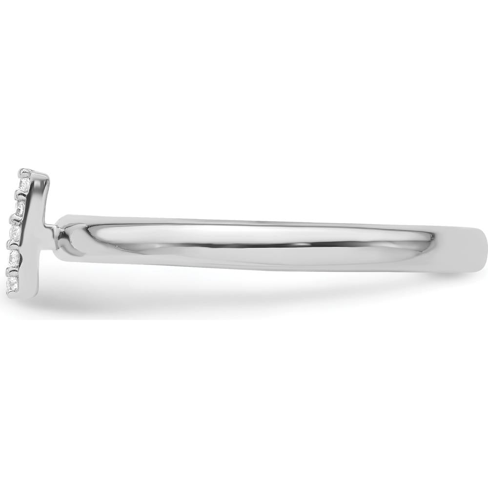 14K White Gold Stackable Band Ring with Diamond-Accented Initial I by 0