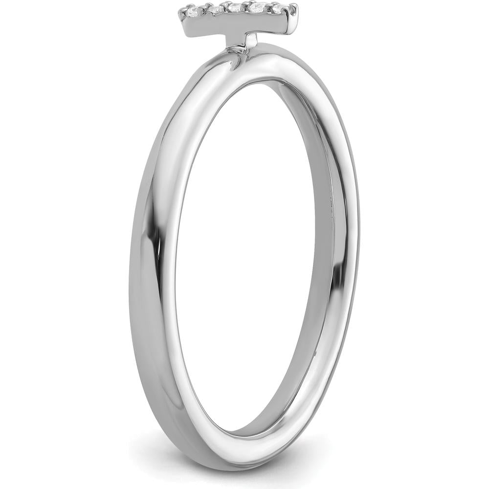 14K White Gold Stackable Band Ring with Diamond-Accented Initial I by 0