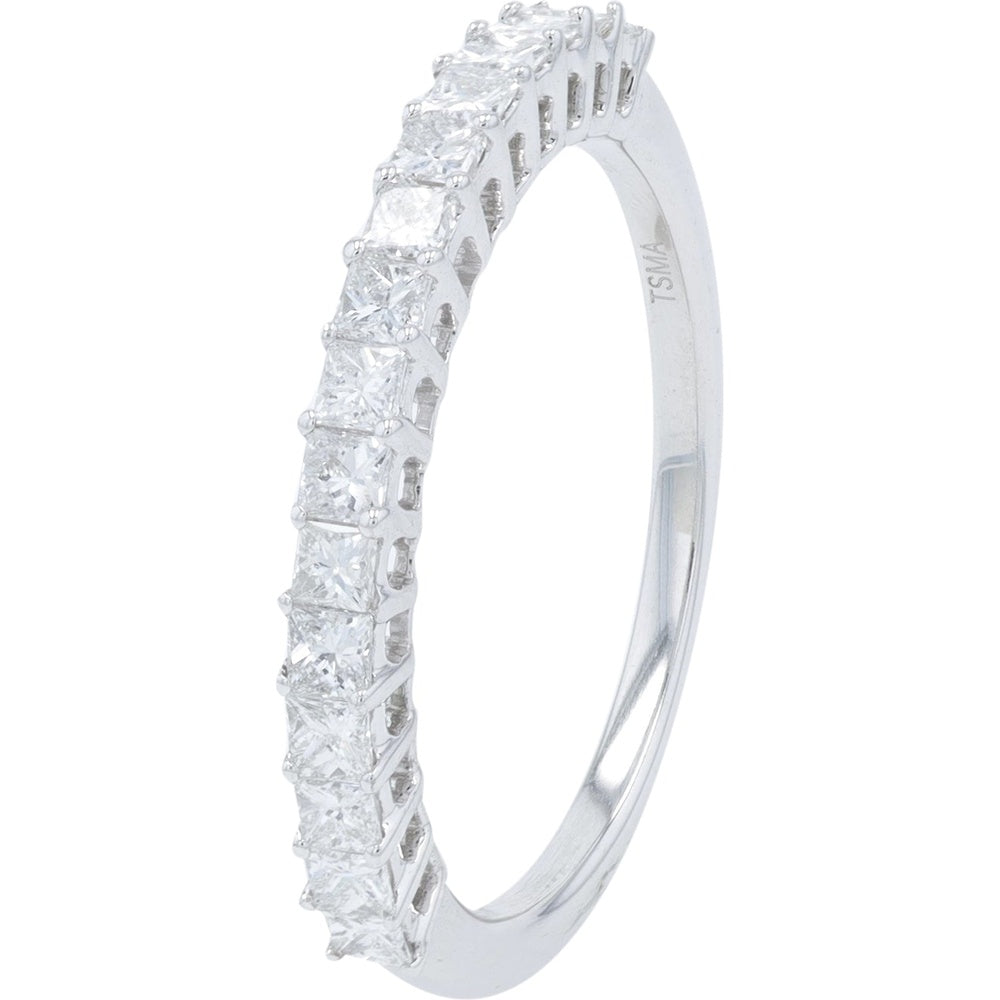 14K White Gold Stackable Band with 16 Princess-Cut Diamonds - 0.50 Carat Total Diamond Weight