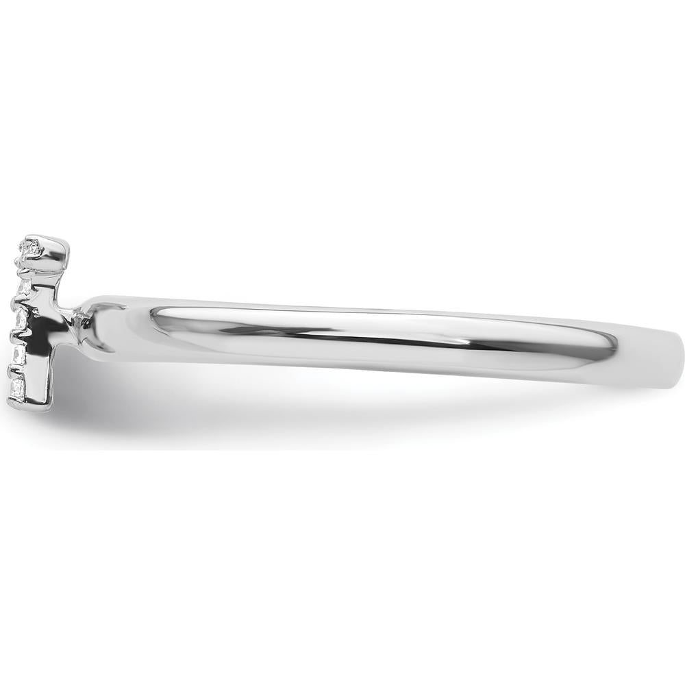 14K White Gold Stackable Band with Pavé Diamond Initial T by 0