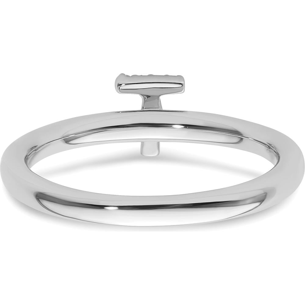 14K White Gold Stackable Band with Pavé Diamond Initial T by 0