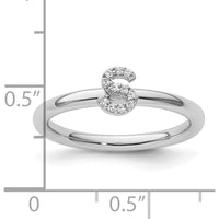 14K White Gold Stackable Band with Pavé Set Round Diamond Initial S - Size 7 by 0