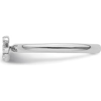 14K White Gold Stackable Band with Pavé Set Round Diamond Initial S - Size 7 by 0