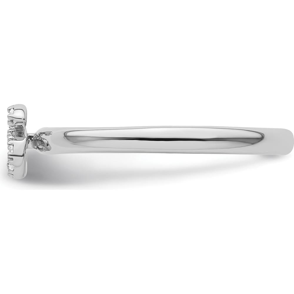 14K White Gold Stackable Band with Pavé Set Round Diamond Initial S - Size 7 by 0