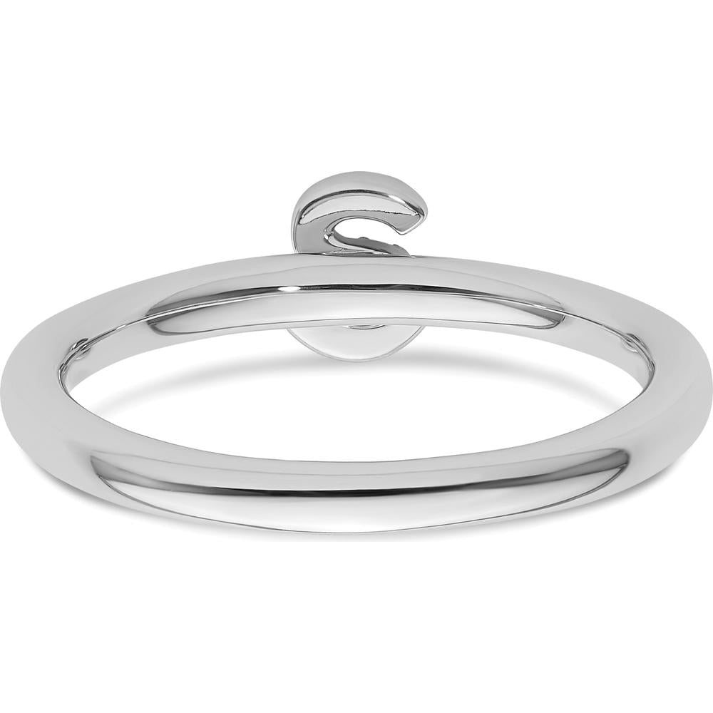 14K White Gold Stackable Band with Pavé Set Round Diamond Initial S - Size 7 by 0