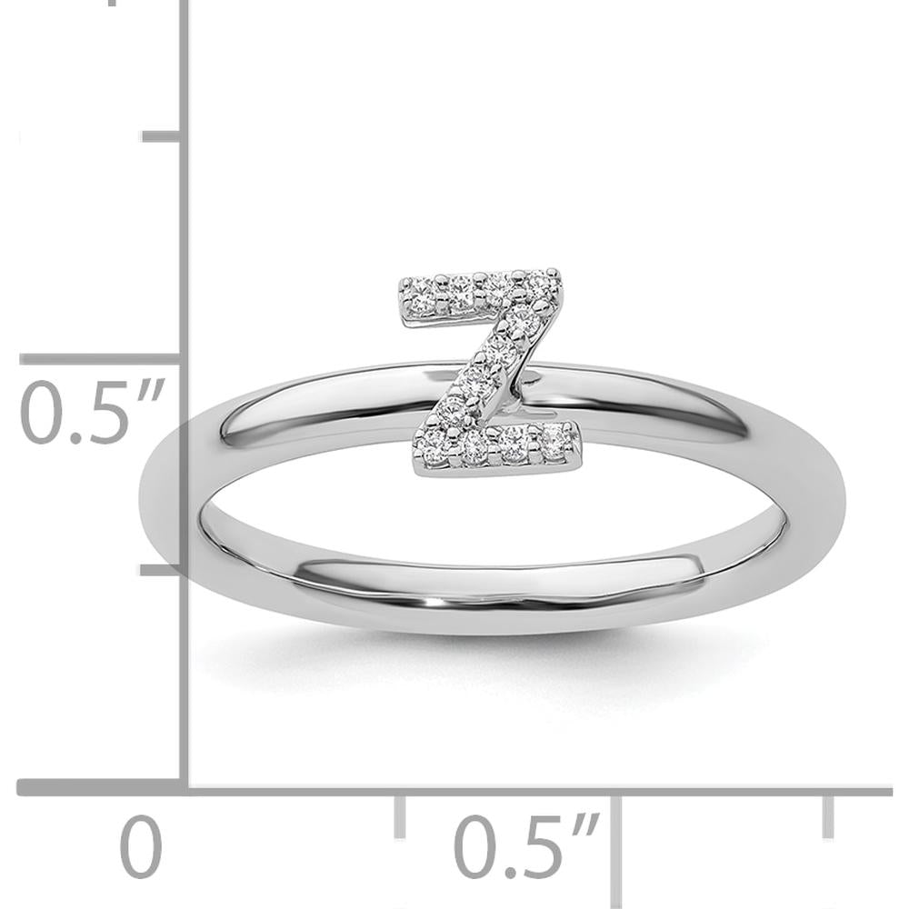 14K White Gold Stackable Band with Pavé Set Round Diamond Initial Z by 0