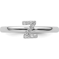 14K White Gold Stackable Band with Pavé Set Round Diamond Initial Z by 0