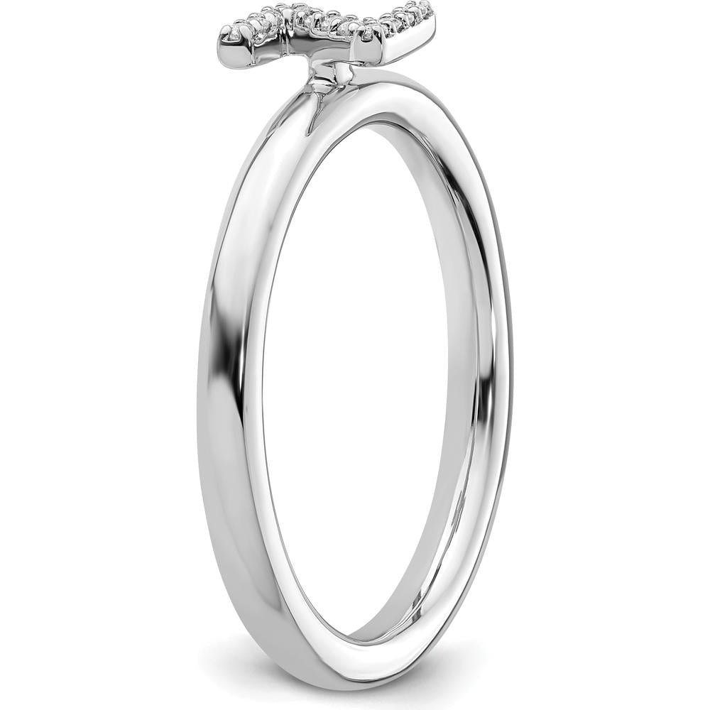 14K White Gold Stackable Band with Pavé Set Round Diamond Initial Z by 0