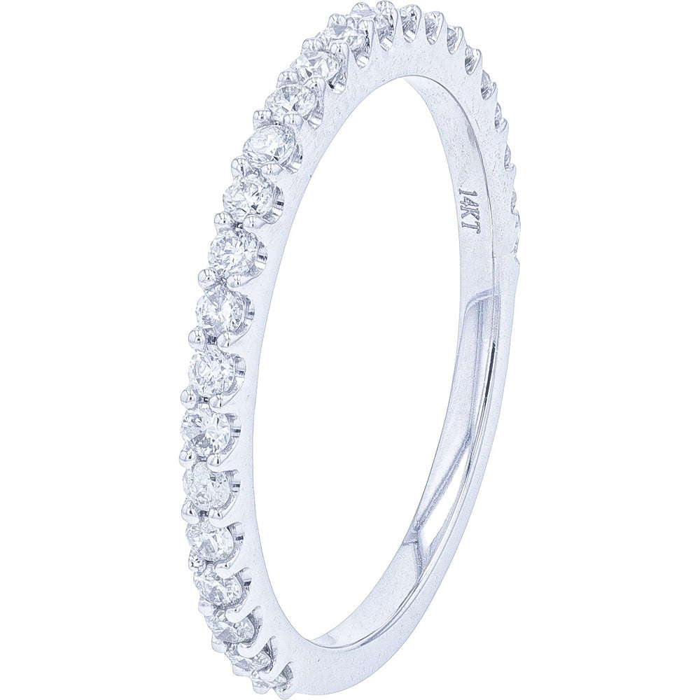 14K White Gold Stackable Band with Prong-Set Round Diamonds - 0.37 Carat Total Diamond Weight