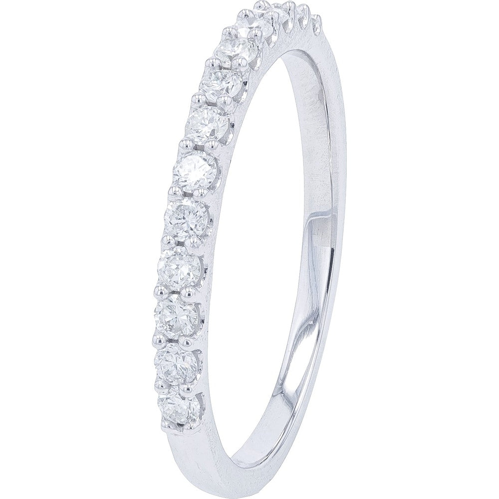 14K White Gold Stackable Band with Shared Prong Set Round Diamonds - 0.34 Carat Total Diamond Weight