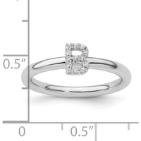 14K White Gold Stackable Diamond Initial B Ring with Pavé Set Round Diamonds by 0
