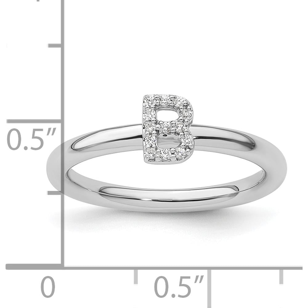 14K White Gold Stackable Diamond Initial B Ring with Pavé Set Round Diamonds by 0