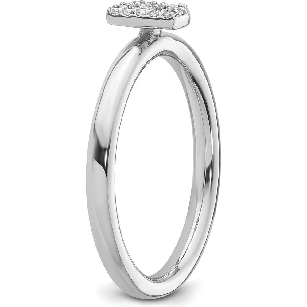 14K White Gold Stackable Diamond Initial B Ring with Pavé Set Round Diamonds by 0