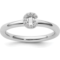 14K White Gold Stackable Diamond Initial C Ring by 0