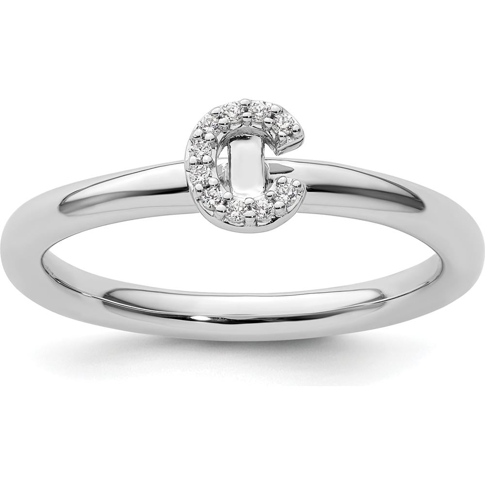 14K White Gold Stackable Diamond Initial C Ring by 0