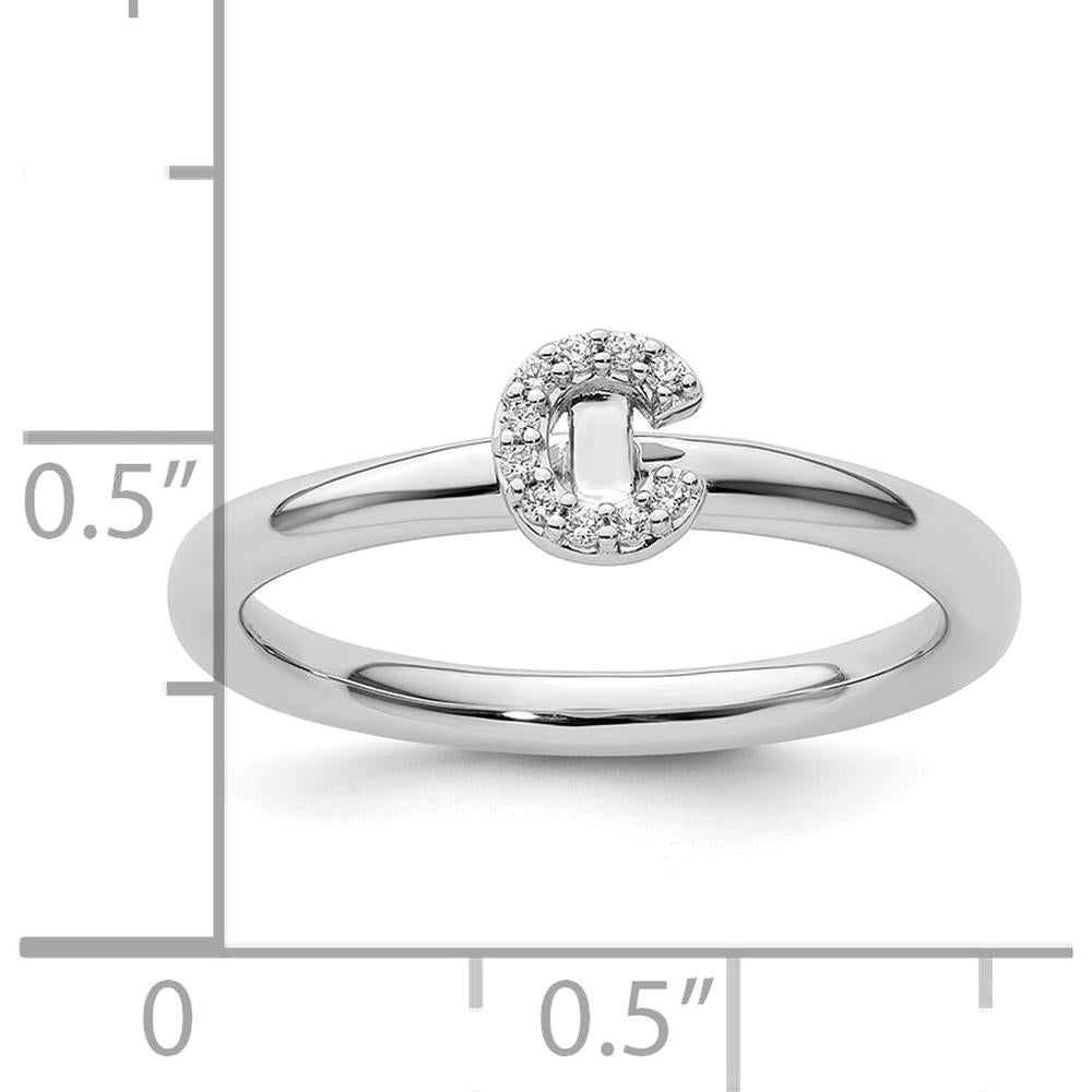 14K White Gold Stackable Diamond Initial C Ring by 0